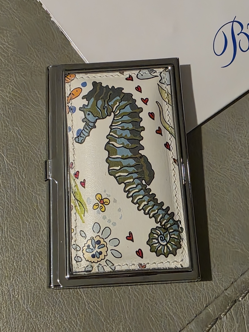 BRIGHTON CARD CASE SEAHORSE OCEAN SEA BUSINESS DEBIT/CREDIT FOR WALLET SILVER